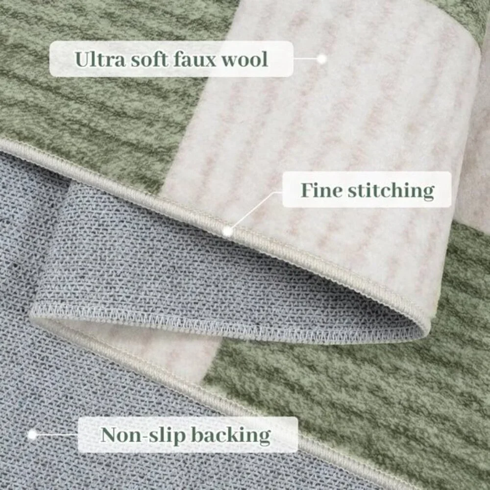 New 5x7 Green Checkered Area Rug, Washable Non-Slip Modern Carpet for Any Room
